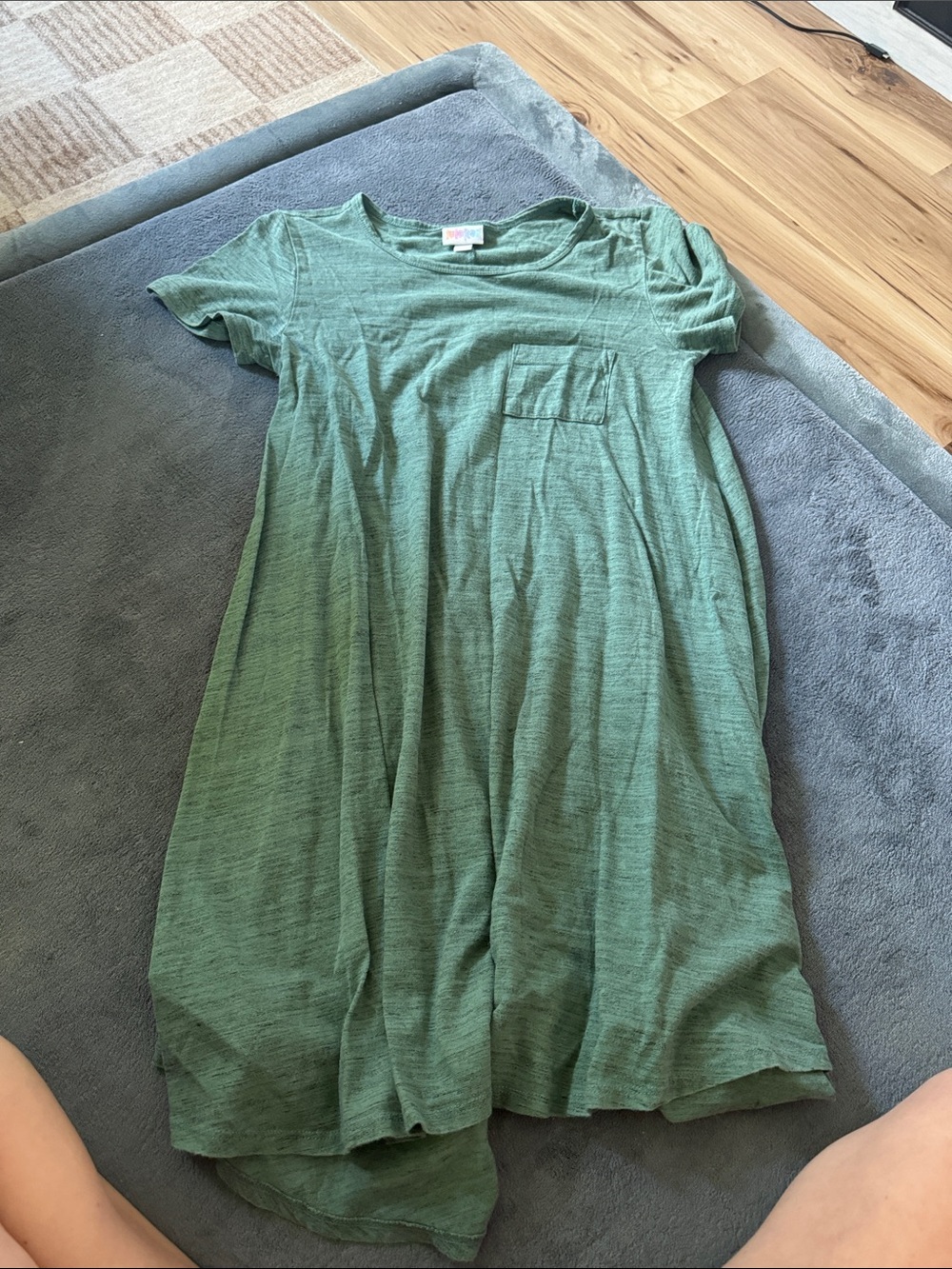 LuLaRoe Heathered Sage Green Short Sleeve High-Low Swing Dress